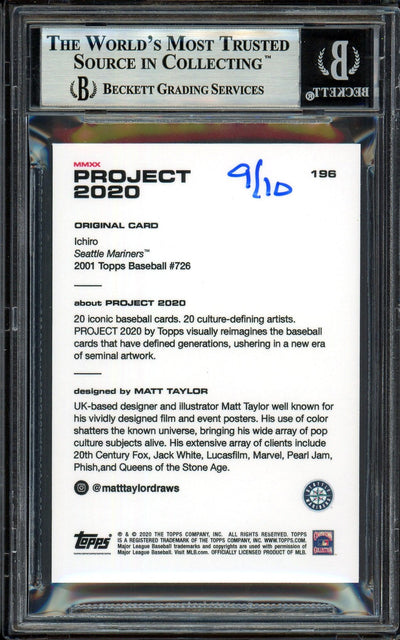 Ichiro Suzuki Autographed Topps Project 2020 Matt Taylor Card #196 Seattle Mariners Teal #9/10 Beckett BAS #13714104