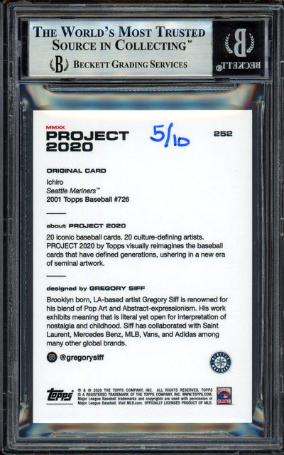 Ichiro Suzuki Autographed Topps Project 2020 Gregory Siff Card #252 Seattle Mariners Black #5/10 Beckett BAS #13714255