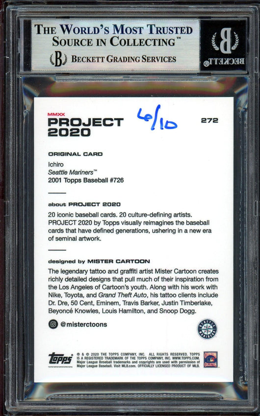 Ichiro Suzuki Autographed Topps Project 2020 Mister Cartoon Card #272 Seattle Mariners Gold #/10 Beckett BAS Stock #201131