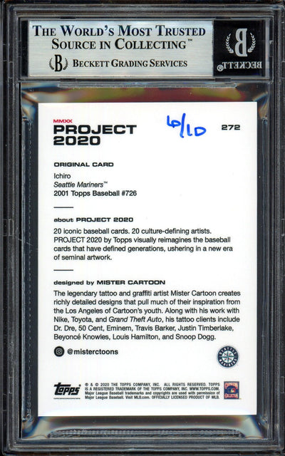 Ichiro Suzuki Autographed Topps Project 2020 Mister Cartoon Card #272 Seattle Mariners Silver #/10 Beckett BAS Stock #201132