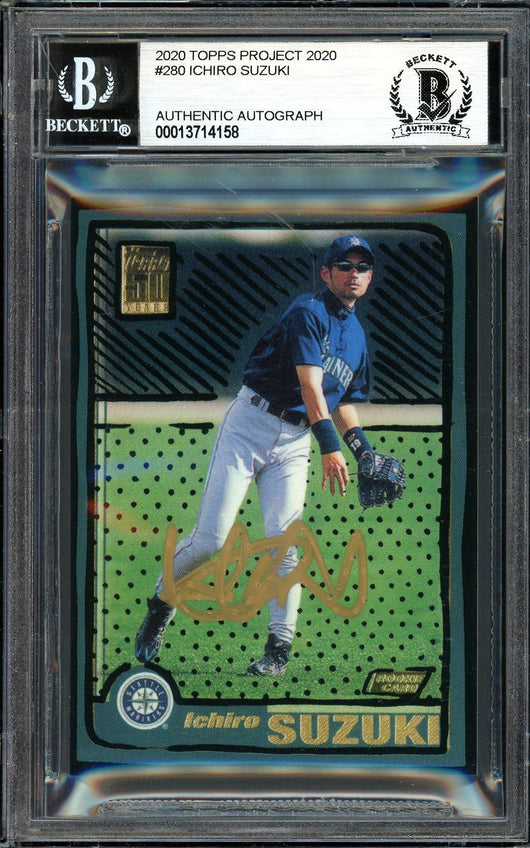 Ichiro Suzuki Autographed Topps Project 2020 Joshua Vides Card #280 Seattle Mariners Gold #7/10 Beckett BAS #13714158