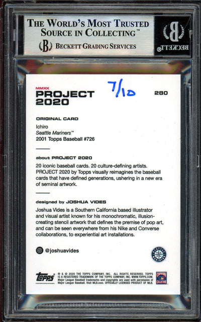 Ichiro Suzuki Autographed Topps Project 2020 Joshua Vides Card #280 Seattle Mariners Gold #7/10 Beckett BAS #13714158