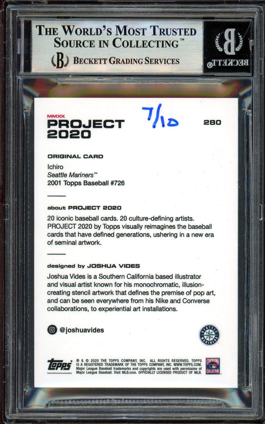 Ichiro Suzuki Autographed Topps Project 2020 Joshua Vides Card #280 Seattle Mariners Gold #7/10 Beckett BAS #13714158