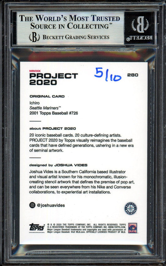 Ichiro Suzuki Autographed Topps Project 2020 Joshua Vides Card #280 Seattle Mariners Silver #/10 Beckett BAS Stock #201136