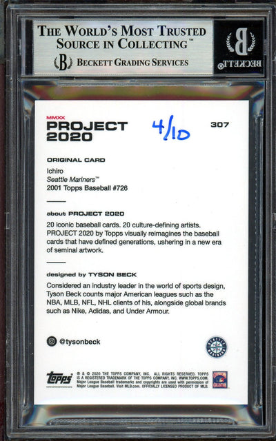 Ichiro Suzuki Autographed Topps Project 2020 Tyson Beck Card #307 Seattle Mariners Black #4/10 Beckett BAS #13714177