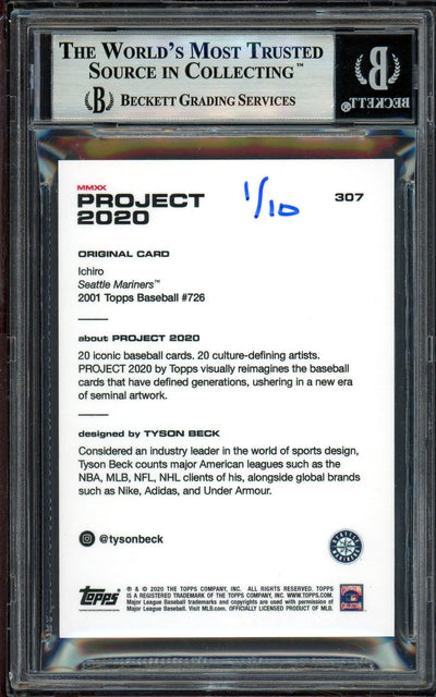 Ichiro Suzuki Autographed Topps Project 2020 Tyson Beck Card #307 Seattle Mariners Black #1/10 Beckett BAS #13714170