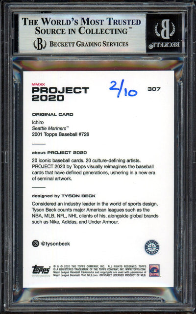 Ichiro Suzuki Autographed Topps Project 2020 Tyson Beck Card #307 Seattle Mariners Silver #/10 Beckett BAS Stock #201142