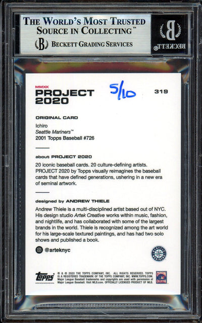 Ichiro Suzuki Autographed Topps Project 2020 Andrew Thiele Card #319 Seattle Mariners Gold #5/10 Beckett BAS #13713874