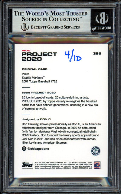 Ichiro Suzuki Autographed Topps Project 2020 Don C Card #395 Seattle Mariners Gold #/10 Beckett BAS Stock #201152