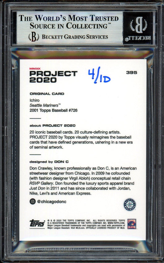 Ichiro Suzuki Autographed Topps Project 2020 Don C Card #395 Seattle Mariners Gold #/10 Beckett BAS Stock #201152