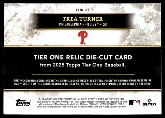 2025 Tier One Trea Turner Game-Used Triple Patch Relic Die-Cut 1/1