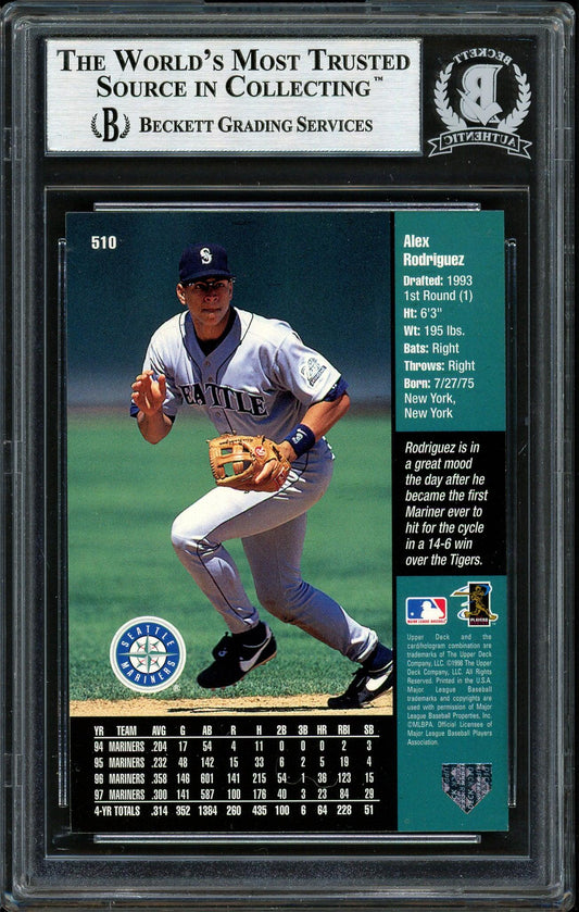 Alex Rodriguez Autographed 1998 Upper Deck Card #510 Seattle Mariners Beckett BAS #12410308