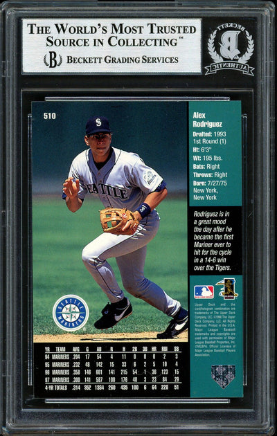 Alex Rodriguez Autographed 1998 Upper Deck Card #510 Seattle Mariners Beckett BAS #12410308