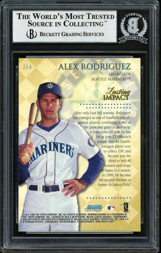 Alex Rodriguez Autographed 1999 Bowman Chrome Impact Card #I14 Seattle Mariners Beckett BAS #12410319