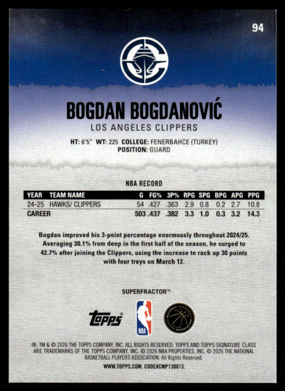 2026 Topps Signature Class #94 Bogdan Bogdanović SuperFractor 1/1