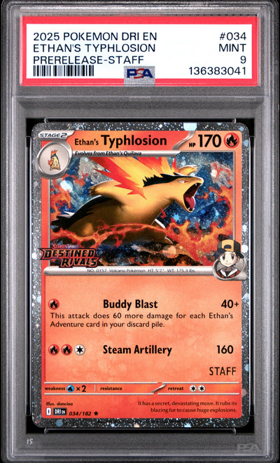 SET OF 4 [PSA 9 - MINT] Destined Rivals - Pre-Release - STAFF Promos - Moltres, Gyarados, Tyranitar & Mimikyu (Sequential Certs)