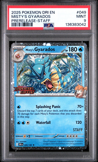 SET OF 4 [PSA 9 - MINT] Destined Rivals - Pre-Release - STAFF Promos - Moltres, Gyarados, Tyranitar & Mimikyu (Sequential Certs)