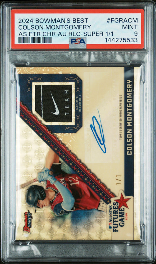 2024 Bowman's Best 2024 MLB All-Star Futures Game Chrome Autograph Relics Superfractor 1/1 Colson Montgomery #FGRACM PSA 9