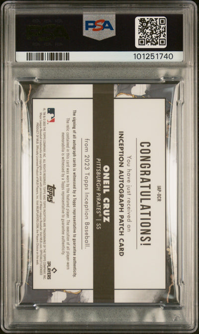 2023 Topps Inception Inception Autograph Patch Green Oneil Cruz #IAPOCR /99 PSA 9