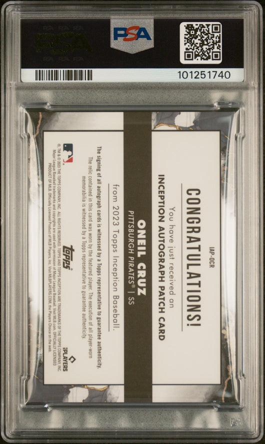 2023 Topps Inception Inception Autograph Patch Green Oneil Cruz #IAPOCR /99 PSA 9