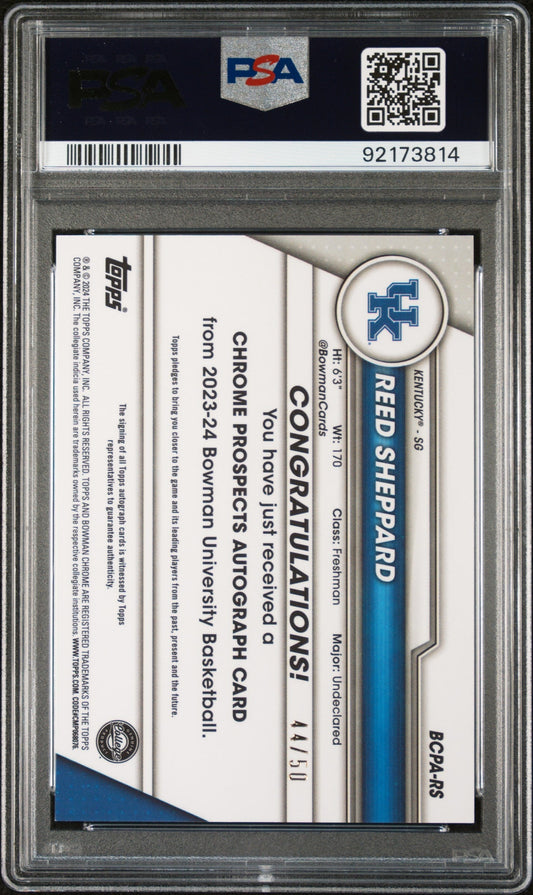2023 Bowman University Chrome Bowman Chrome Prospects Autographs Prospects Autograph-Gold Reed Sheppard #RS /50 PSA 9