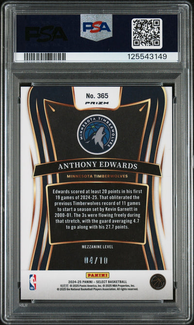 2024 Panini Select Gold Flash Anthony Edwards #365 /10 PSA 10