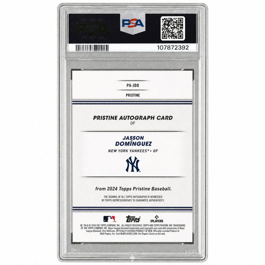 2024 Topps Pristine Pristine Autographs Autograph-Orange Pristine Jasson Dominguez #PAJDO /25 PSA 8