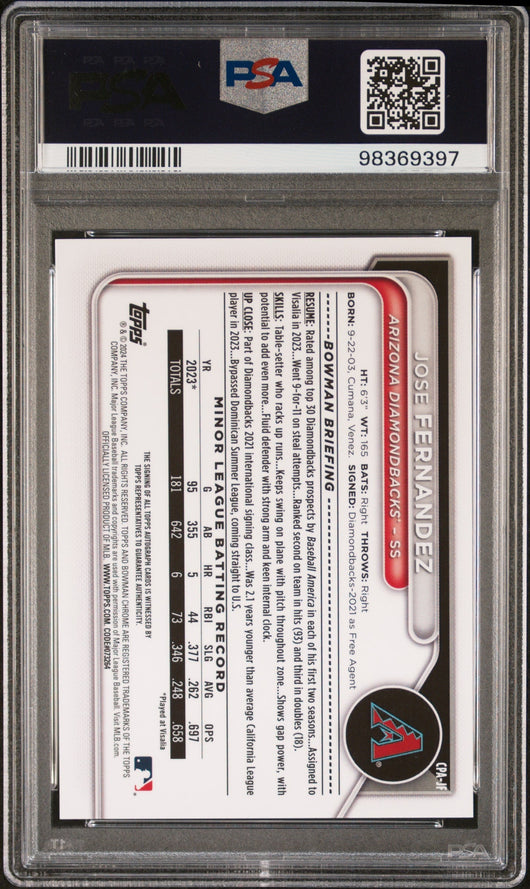 2024 Bowman Chrome Prospect Autograph Jose Fernandez #CPAJF PSA 10