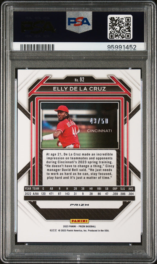 2023 Panini Prizm Orange Wave Elly De La Cruz #92 /50 PSA 10