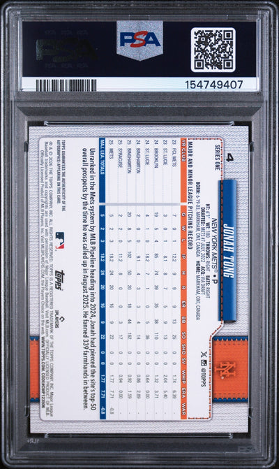 2026 Topps Autograph Jonah Tong #4 PSA 9