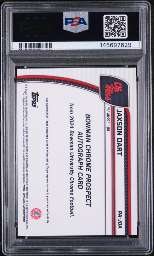 2024 Bowman University Chrome Bowman Chrome Prospect Autographs Prspct Au-B&G Stealth Ref Jaxson Dart #PAJDA /25 PSA 10