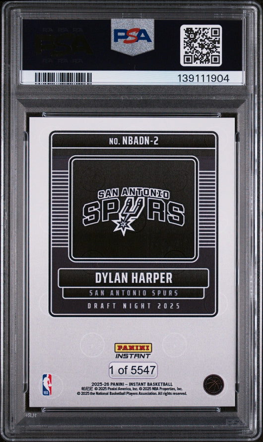 2025 Panini Instant Draft Night Dylan Harper #NBADN2 /5547 /1 PSA 10