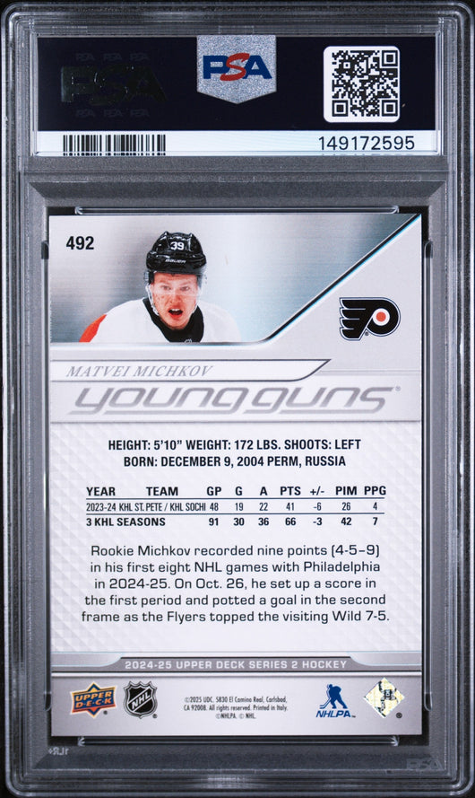 2024 Upper Deck Matvei Michkov #492 PSA 10