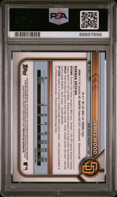 2022 Bowman Chrome Prospect Gold Refractor James Wood #BCP108 /50 PSA 10