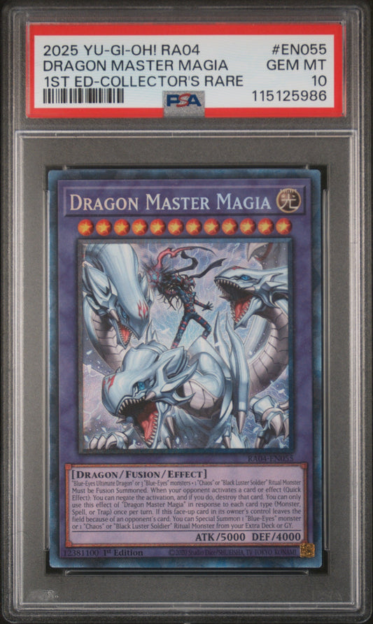2025 Yu-Gi-Oh! Ra04-Quarter Century Stampede 1st Edition-Collector's Rare Dragon Magia Master #EN055 PSA 10
