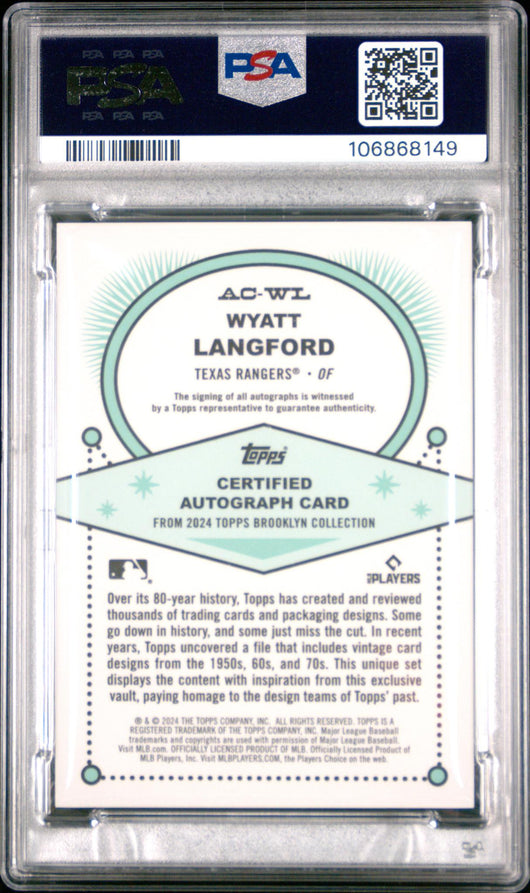 2024 Topps Brooklyn Collection Autograph Wyatt Langford #ACWL PSA 10