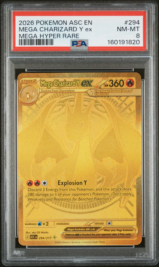 2026 Pokemon Mega Evolution Ascended Heroes Mega Hyper Rare Mega Charizard Y Ex #294 PSA 8