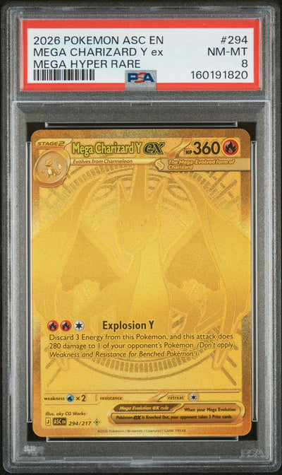 2026 Pokemon Mega Evolution Ascended Heroes Mega Hyper Rare Mega Charizard Y Ex #294 PSA 8