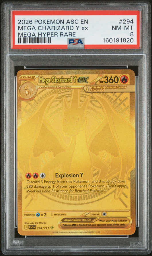 2026 Pokemon Mega Evolution Ascended Heroes Mega Hyper Rare Mega Charizard Y Ex #294 PSA 8