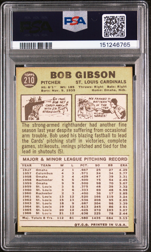 1967 Topps Bob Gibson #210 PSA 7