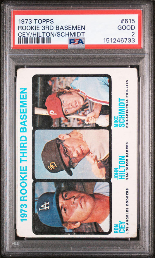 1973 Topps Rookie 3rd Basemen John Hilton/Mike Schmidt/Ron Cey #615 PSA 2
