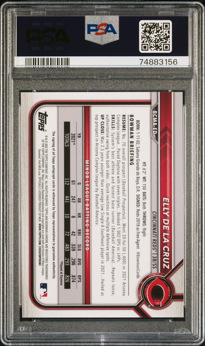 2022 Bowman Chrome Mega Box Autograph Elly De La Cruz #BMAED PSA 10