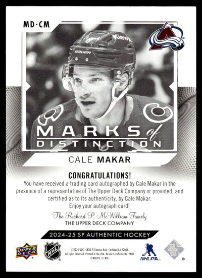 2024 Upper Deck SP Authentic MD-CM Cale Makar Marks of Distinction /25 Colorado Auto