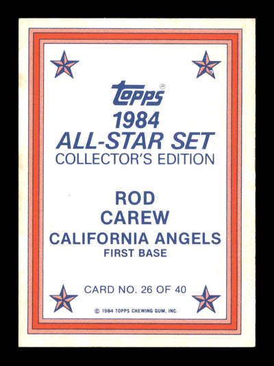 Rod Carew Autographed 1984 Topps All Star Set Card #26 California Angels SKU #186671