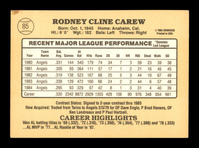 Rod Carew Autographed 1985 Donruss Card #85 California Angels SKU #186674