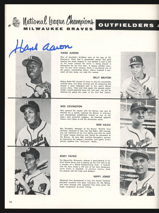 1957 Milwaukee Braves Autographed World Series Program With 5 Total Signatures Including Hank Aaron & Warren Spahn Beckett BAS #AA00297