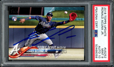 Ronald Acuna Jr. Autographed 2018 Topps Update Rookie Card #US252 Atlanta Braves Auto Grade 10 Card Grade Mint 9 PSA/DNA #50466058