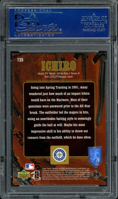 Ichiro Suzuki Autographed 2001 Upper Deck Gold Glove Rookie Card #135 Seattle Mariners #444/500 PSA/DNA #83118074
