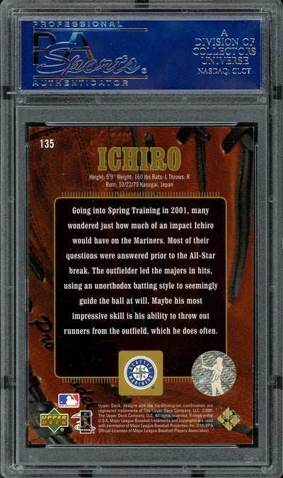 Ichiro Suzuki Autographed 2001 Upper Deck Gold Glove Rookie Card #135 Seattle Mariners #66/500 PSA/DNA #83134302