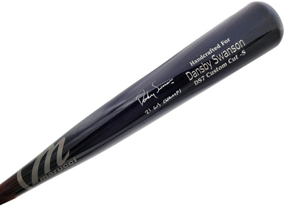 Dansby Swanson Autographed Blue & Brown Marucci Game Model Bat Atlanta Braves "21 WS Champs" Beckett BAS QR Stock #201707